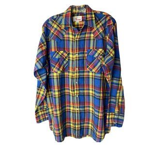VTG Westerner Light Bright Plaid Cowboy Snap Shirt